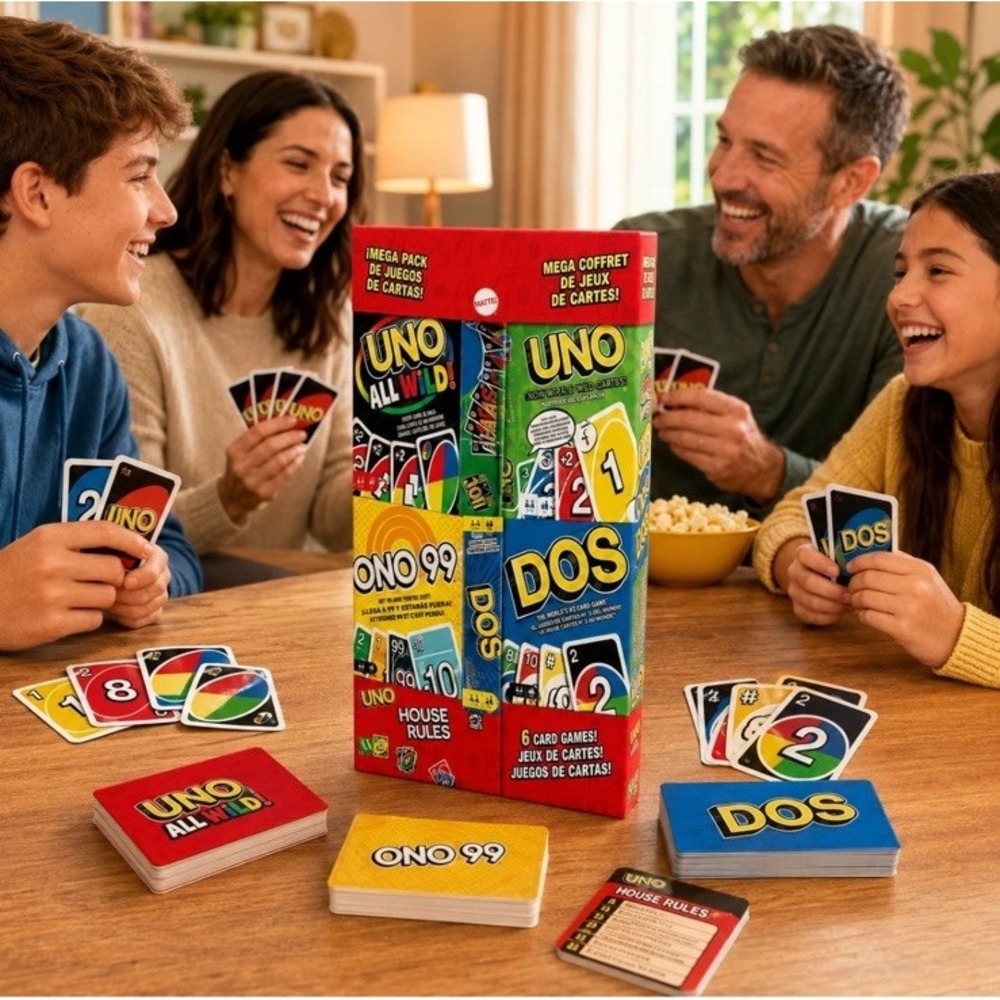 UNO 6 Card Game Mega Pack Ono 99 DOS, Phase 10, UNO All Wild UNO House Rules NEW